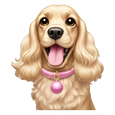 Blond cocker spaniel wearing two light pink sleighbell sticker