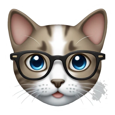 cute cat, glasses, white, grey, brown, blue eyes sticker
