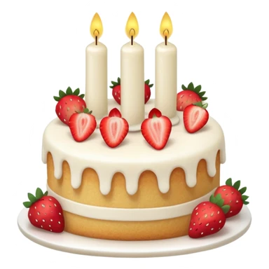 Jellycat vanilla cake with white frostting and strawberries on top with one candle  sticker