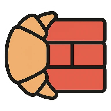 Make the croissant merged into a brick look more like a brick in color outline icon style, with no background. sticker