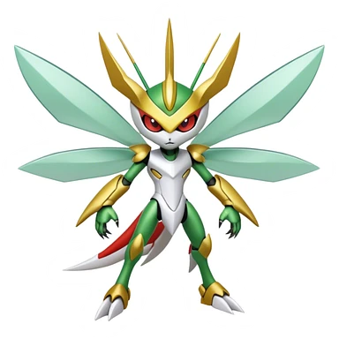 Cute Cool Edgy Shiny Futuristic Ethereal Legendary Kartana-Digimon-Scizor-hybrid full body sticker
