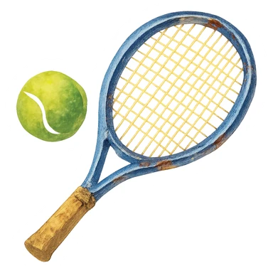 watercolor style tennis ball and racket sticker