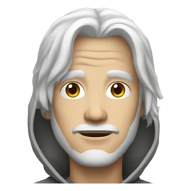 White man with white hair wearing a hoodie sticker