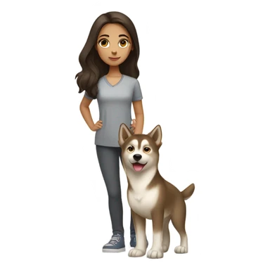 A brunette girl next to a beige  Husky sticker