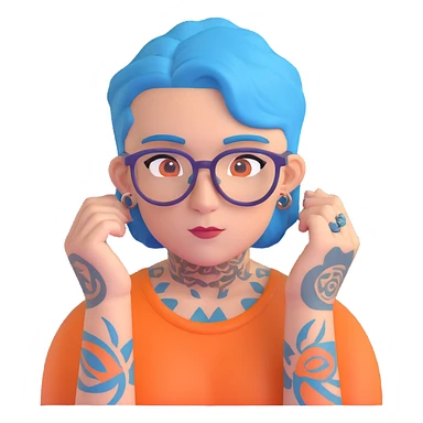 person with blue hair, glasses, and tattoos sticker