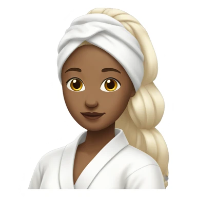blonde girl in a white robe with a white headband doing skincare  sticker
