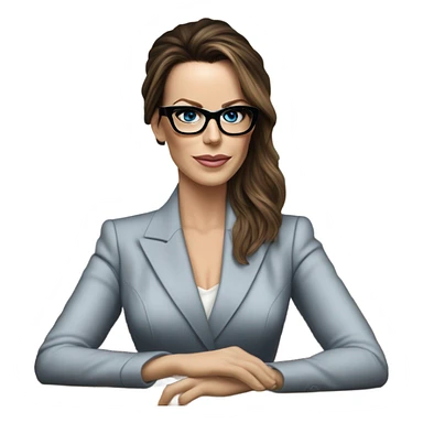 Hyper Realistic photo Kate Beckinsale blue eyes wearing glasses in a business meeting high fashion  sticker