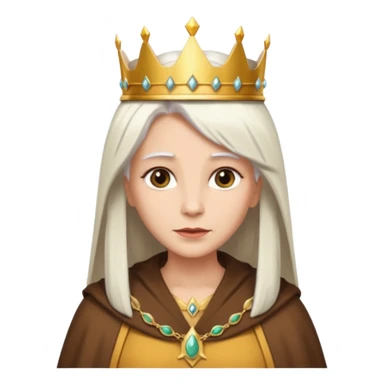 Queen with straight white hair – golden crown, brown robe sticker