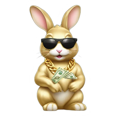 Bunny wearing sunglasses gold chain with money sticker