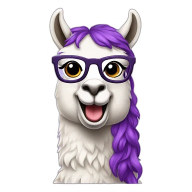 nerdy llama with wavy purple hair sticker