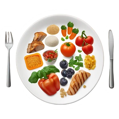 round white plate with healthy food sticker