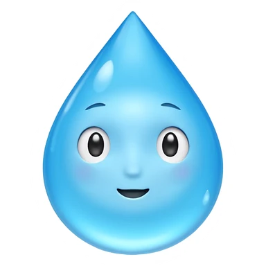 A single water droplet emoji, iPhone emoji style, glossy and smooth, cartoonish, vibrant sky blue color, no face, high detail, simple and cute design, isolated on white background, centered composition


 sticker