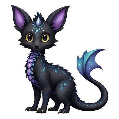 Feral Rare Fantasy Dark Glittery gothic spooky  sparkly shiny Draco-Vernid-Trico-species by LiLaiRa, random markings, tufted tail, tufted ears, full body sticker