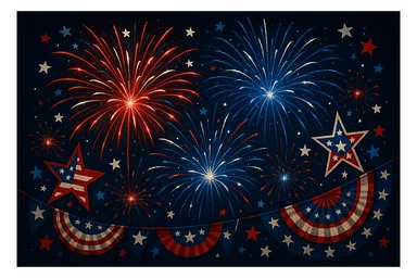 fireworks bursting in the night sky, Fourth of July theme sticker
