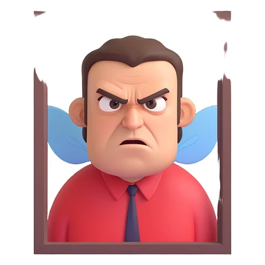 angry man, a fly on the window sticker