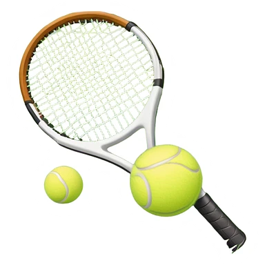 A tennis racket and a ball placed on a grassy court, with the net visible in the background. The scene captures the elegance and energy of the sport, with a vibrant green court and soft sunlight highlighting the equipment. sticker