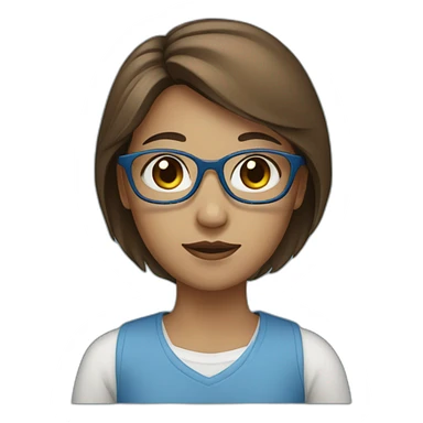 A girl wearing blue color cloth, brown specs sticker