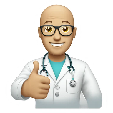 Bald male Nurse wearing white glasses giving thumbs up sticker