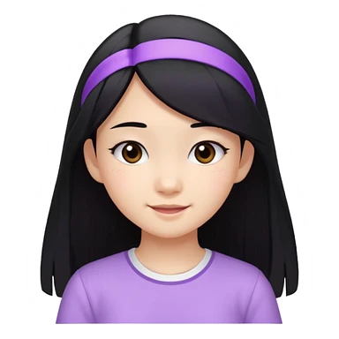 Asian teen girl with long straight black hair, wearing a lilac bando and a white shirt, happy expression sticker