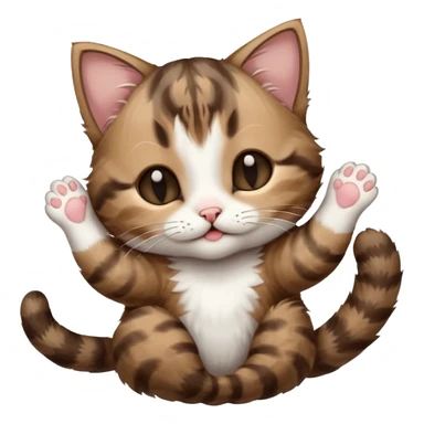 dark brown tabby and white kitten with his eyes closed whilst in funny positions stretched out and  upside down sticker