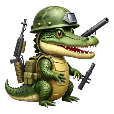 Crocodile with military helmet and artillery weapons sticker