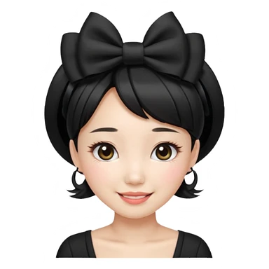 Korean woman with black cute  cut with a black top and a bow on her head with long lashes sticker