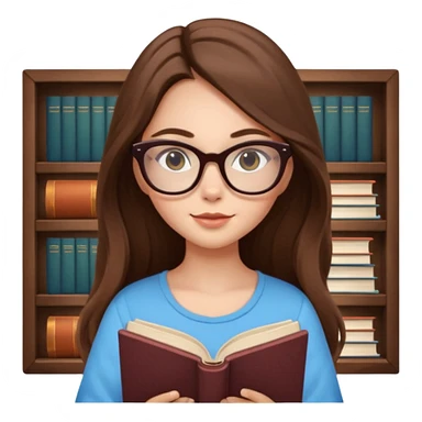 clean beautiful girl long brown hair, wear glasses cat eye, reading a book sticker