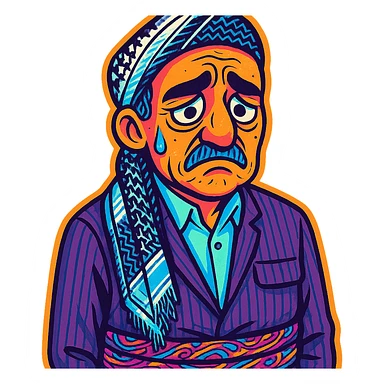 Create a cartoon sticker with a sad expression in the style of Flux Kontext Pro, with a transparent background. The style is vibrant and pop colors icons with a cartoonish, colorful, and lively look. sticker