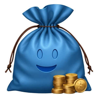 blue coins inside brown money bag sticker