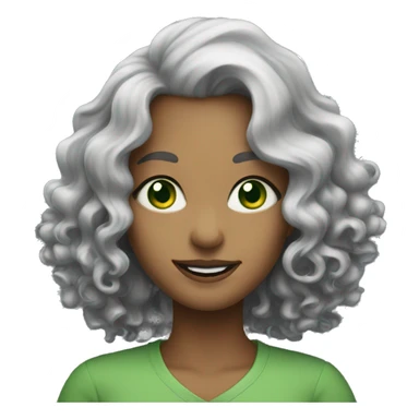 woman green eyes very long, curly grey hair smiling sticker