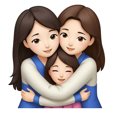 Hug between 3 brunette korean girls  sticker