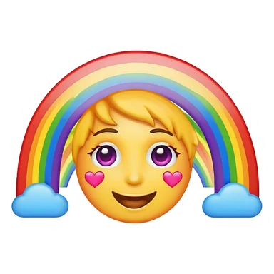 An emoji with heart eyes holding up a rainbow. sticker