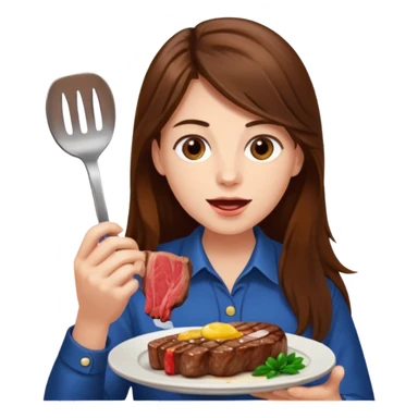 긴 갈색머리고 스테이크를 먹고있어 sticker