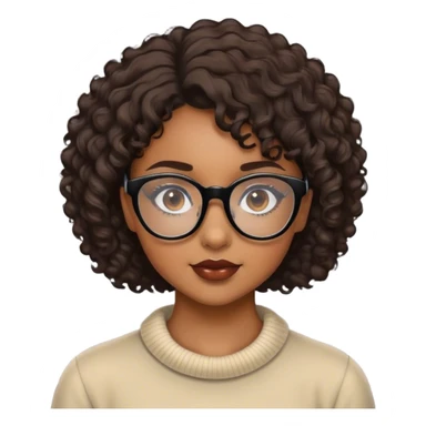 brown skinned girl with short curly hair and black glasses sticker