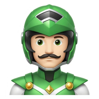 Green power ranger in white costume with a mustache, helmet with green visor sticker