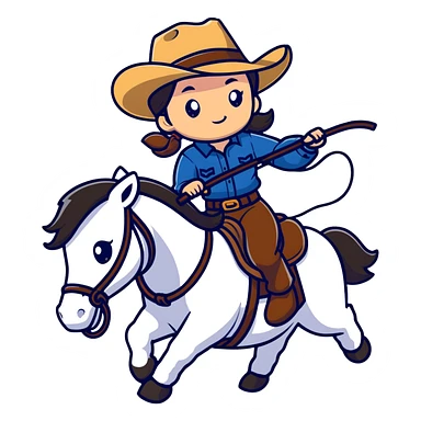 girl wearing cowboy hat riding a horse holding a whip sticker