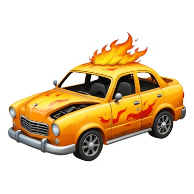 crashed car in flames sticker