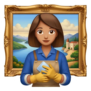 person restoring old painting. sticker