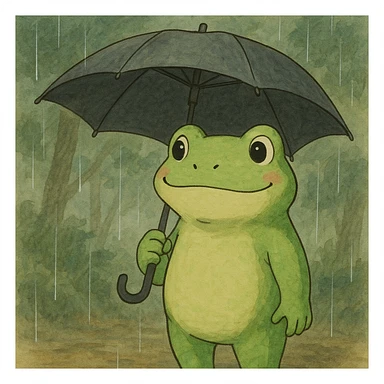friendly frog holding an umbrella, ghibli style sticker