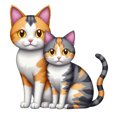 full body colourful light patched calico + white tabby cat cuddling a big dark grey and white tabby cat  sticker