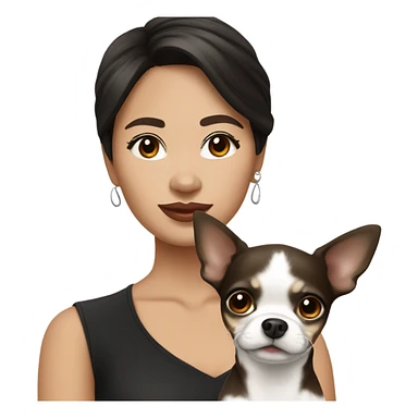 Wavy dark brown short hair Filipino lady with black and white Chihuahua  sticker