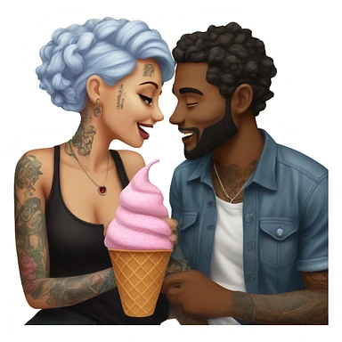 Romantic ice cream date for beautiful tattooed couple sticker