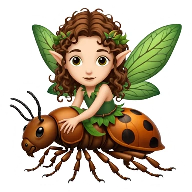 tiny forest elf long curly brown hair tattoos riding beetle sticker