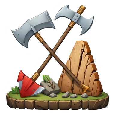 Deux éléments qui fusionnent : deux icônes (ex. bois + pierre) avec une flèche ou un “+” vers un 3ᵉ élément (ex. hache) → l’idée de merge sans limite. sticker