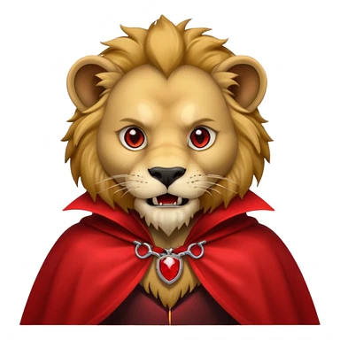 Vampire animal, lion in red collar cloak, red eye, fangs sticker