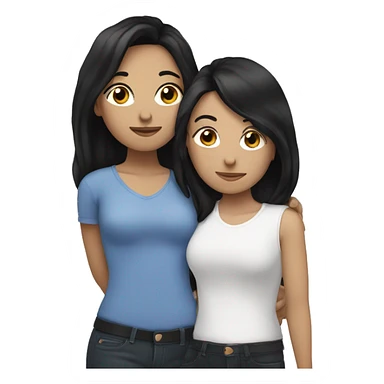 Lesbians cuddling. Both have long black hair and white skin. sticker