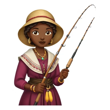 African woman fishing in the river, traditional clothing, holding fishing rod sticker