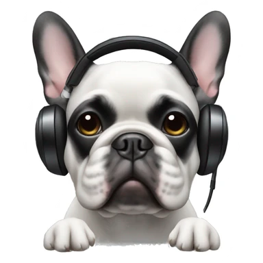 All black French bulldog wearing headphones  sticker