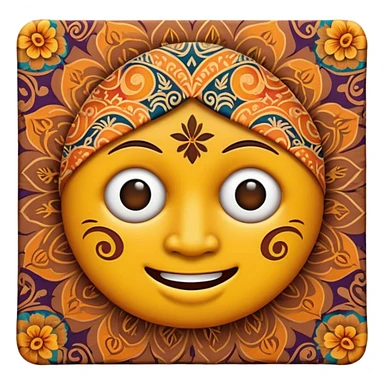 Cinematic Realistic Indonesian Batik Pop Culture Emoji, showcasing intricate, colorful batik patterns rendered with detailed textures and vibrant, cultural lighting. sticker