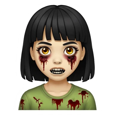 Lightskin girl gothic zombie with black hair with bangs and black teeth sticker